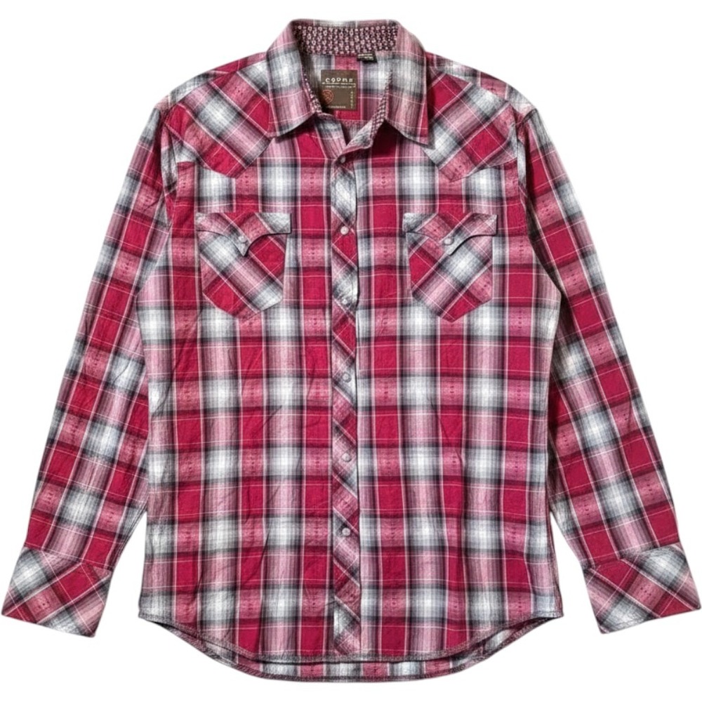 Roper Western Snap Shirt L Red Plaid Long Sleeve Yoke Pockets Cowboy Ranchwear
